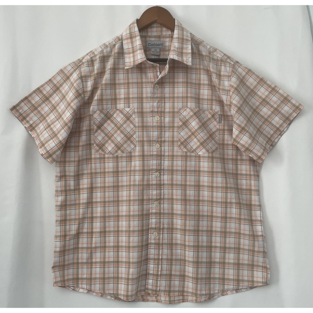 Men's Carhartt 100% Cotton Plaid Shirt XL Button Down Short Sleeve Lightweight